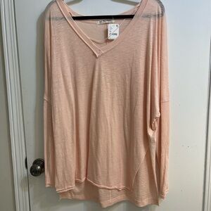 We The Free Light Pink V-Neck Long Sleeve Top